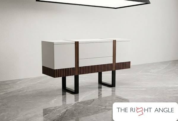 White & Walnut Fluted Console