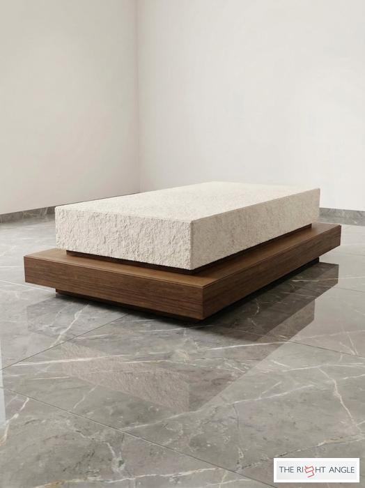 Travertine & Walnut Coffee Table