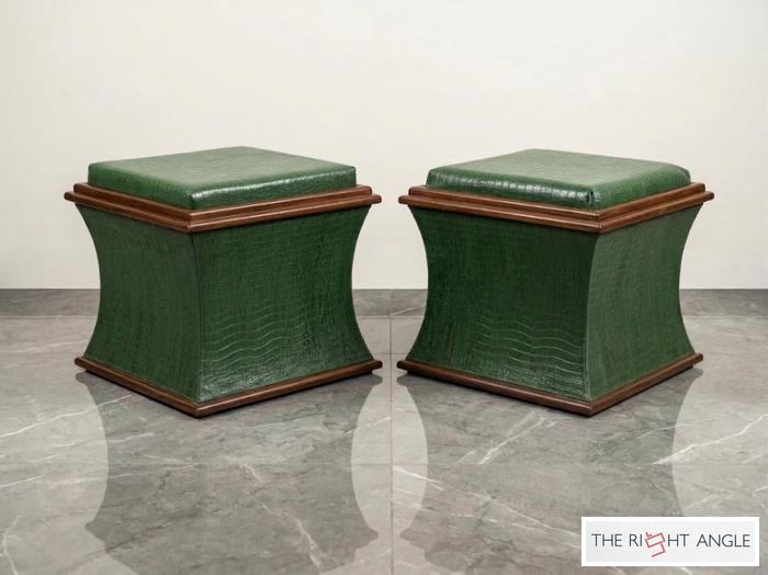 Green Croc Ottoman Pair