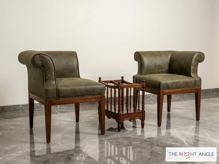 Olive Leather Chair Pair